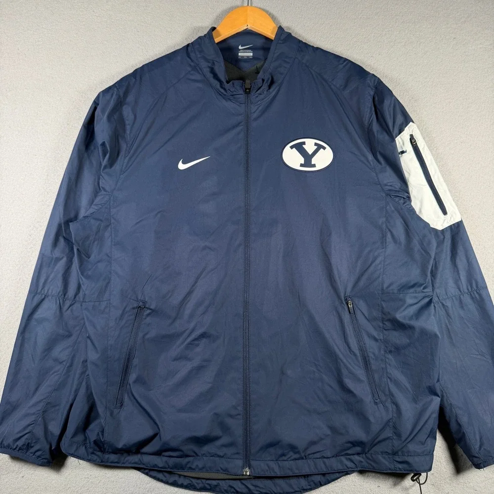 Nike BYU Cougars Mens XXL Navy Blue Full Zip Windbreaker Jacket 698287-419